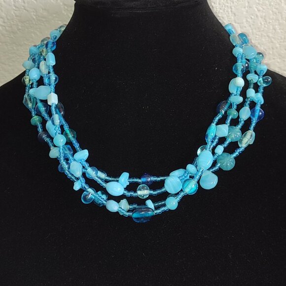 Ultra Long Necklace Wear in 2 3 4 5 Strands Adjustable Length Blue Stones - Picture 1 of 10